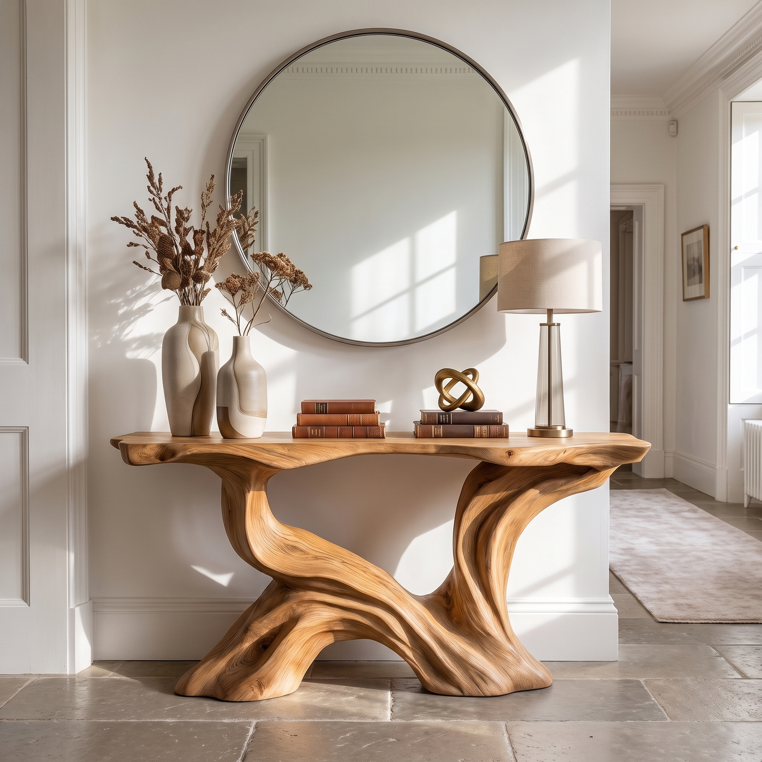 Console Table Solid Wood with Flowing Branch Sculptural Base