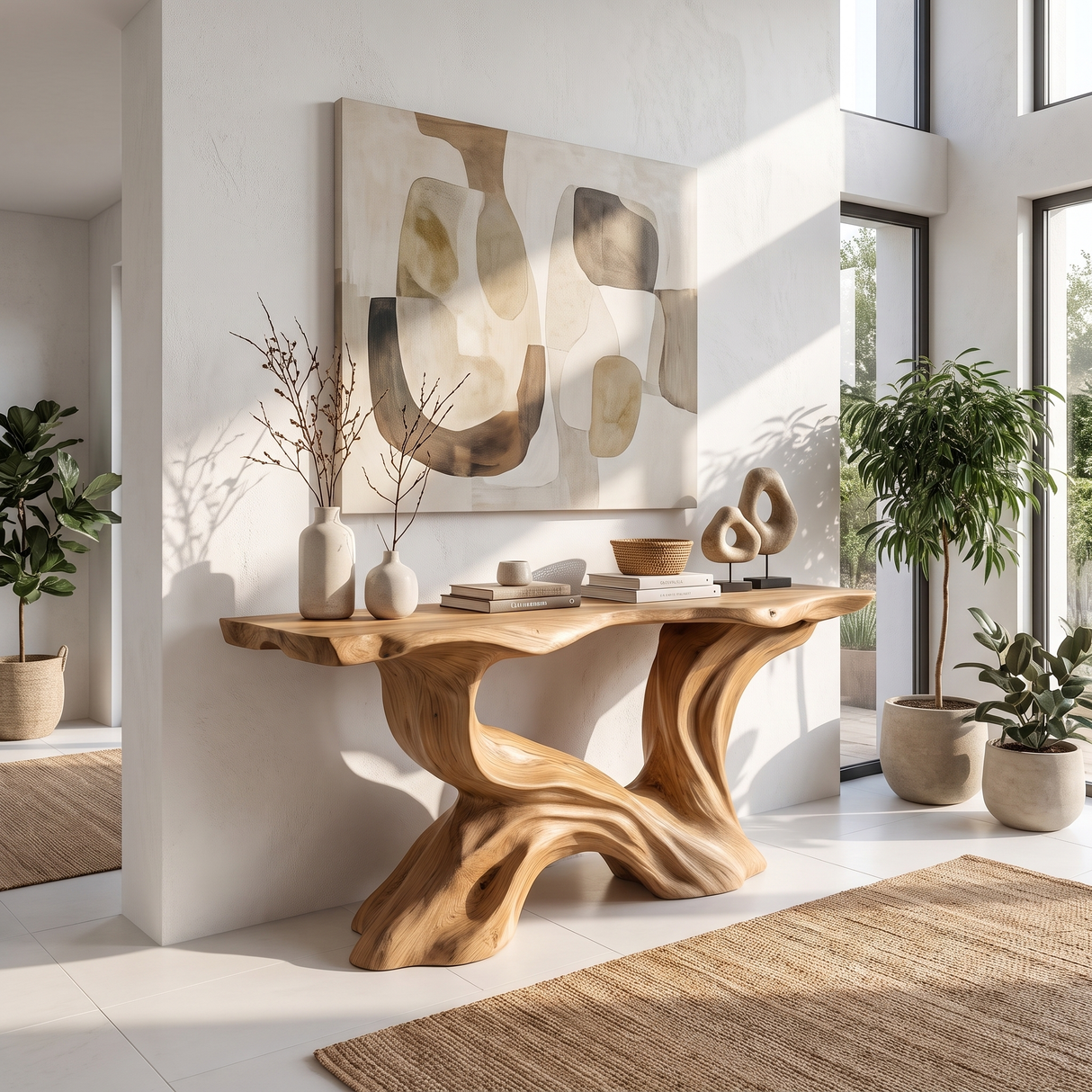 Console Table Solid Wood with Flowing Branch Sculptural Base