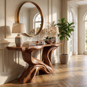 Console Table Solid Wood with Flowing Branch Sculptural Base