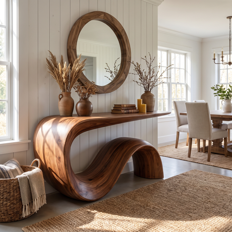 Solid Wood Console Table with Flowing S Curve Base