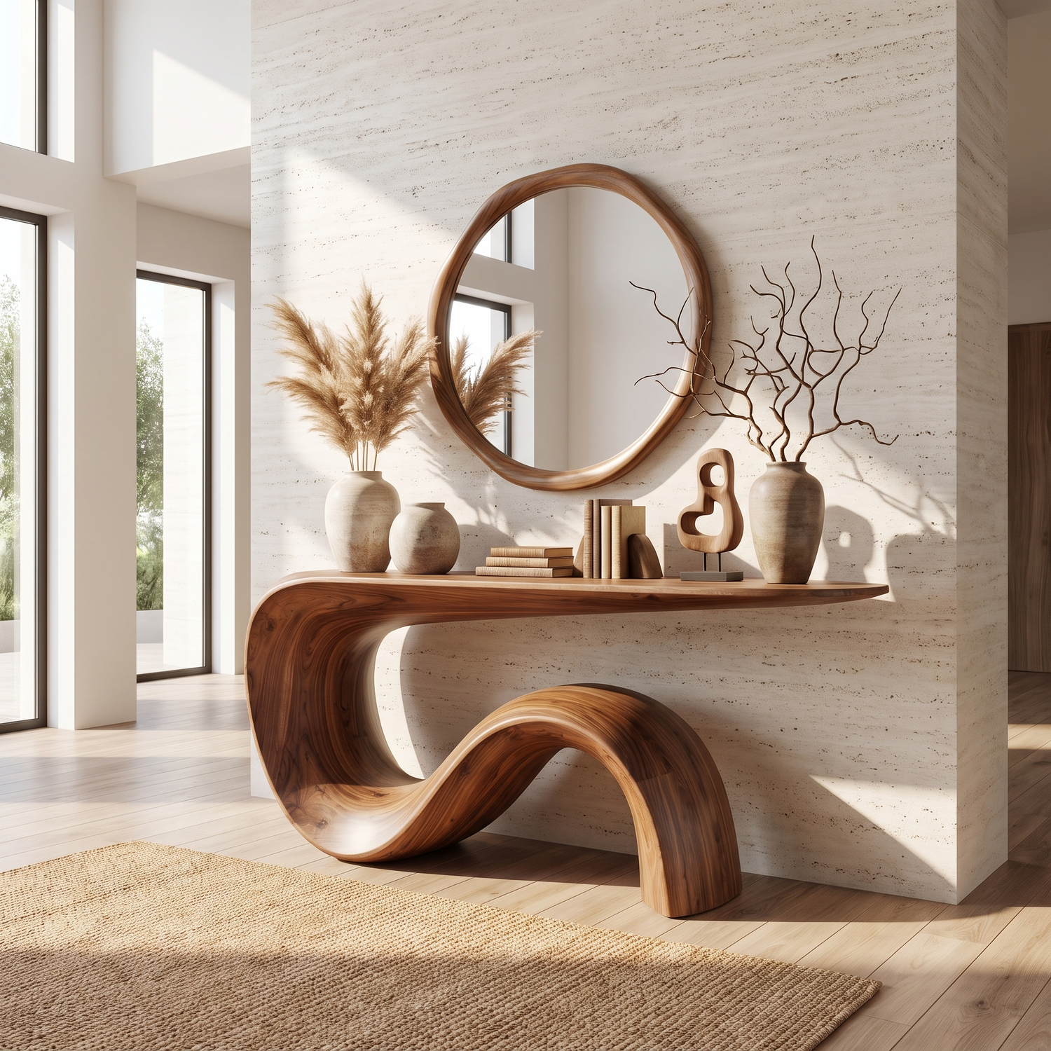 Solid Wood Console Table with Flowing S Curve Base