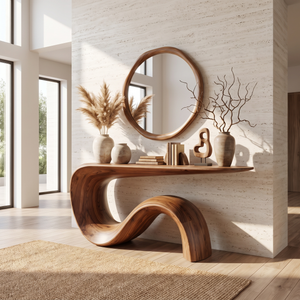 Solid Wood Console Table with Flowing S Curve Base