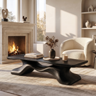 Coffee Table Solid Wood with Sculptural Flowing Bridge Base