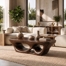 Coffee Table Solid Wood with Sculptural Multi Arch Base for Living Room