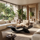 Coffee Table Solid Wood with Sculptural Open Arch Base for Living Room