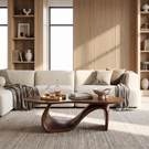 Solid Wood Coffee Table with Asymmetric Loop Base for Living Room