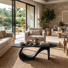 Solid Wood Coffee Table with Asymmetric Loop Base for Living Room