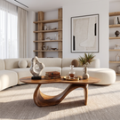 Solid Wood Coffee Table with Asymmetric Loop Base for Living Room