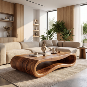 Organic Solid Wood Coffee Table with Sculptural Open Base