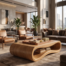 Organic Solid Wood Coffee Table with Sculptural Open Base