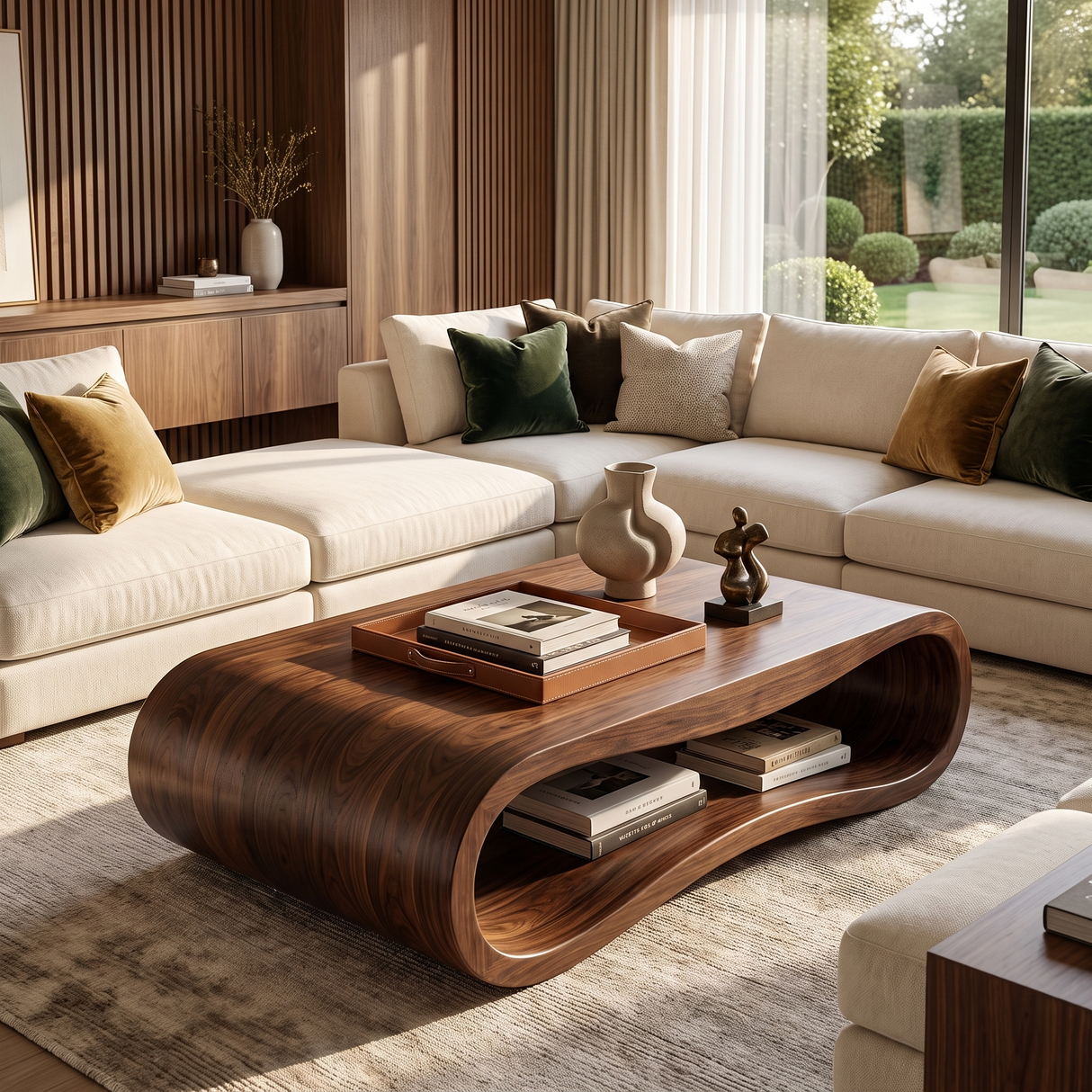 Organic Solid Wood Coffee Table with Sculptural Open Base