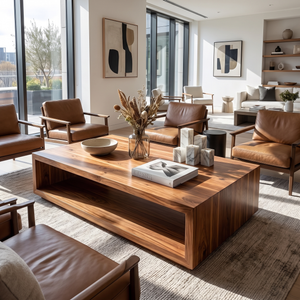 Minimalist Solid Wood Coffee Table with Open Shelf Storage