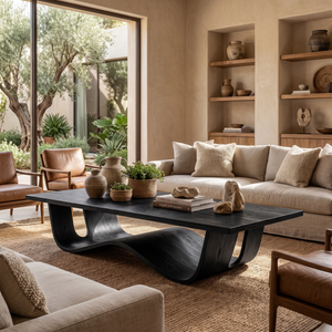 Sculptural Solid Wood Coffee Table with Curved Waterfall Base