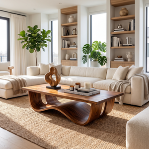 Sculptural Solid Wood Coffee Table with Curved Waterfall Base