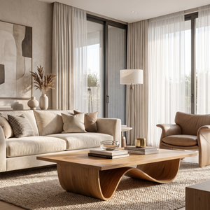 Sculptural Solid Wood Coffee Table with Curved Base