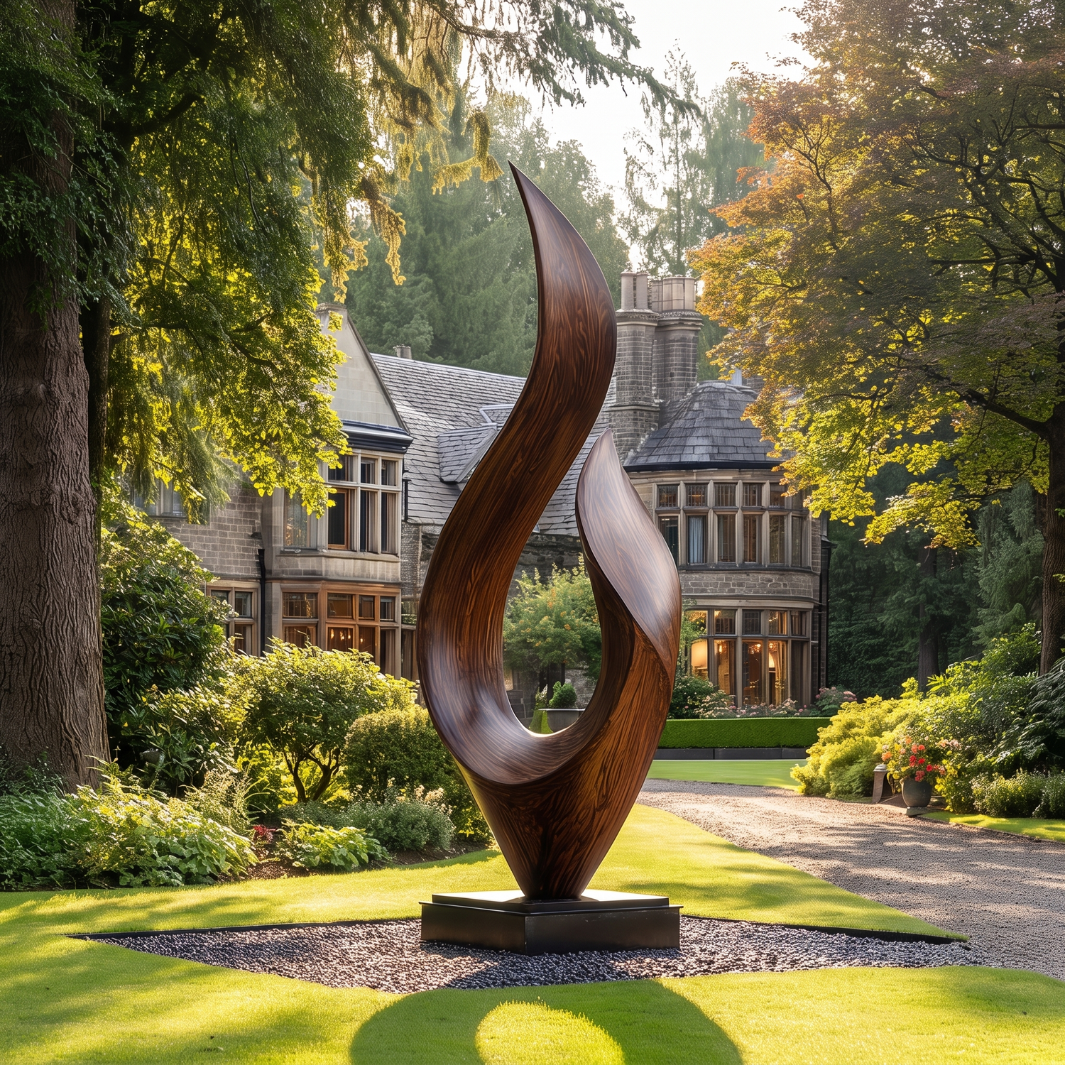 Contemporary Leaf Form Garden Solid Wood Sculpture for Landscape and Outdoor Display