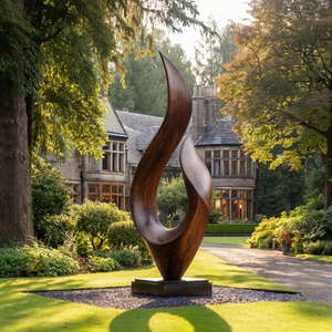 Contemporary Leaf Form Garden Solid Wood Sculpture for Landscape and Outdoor Display