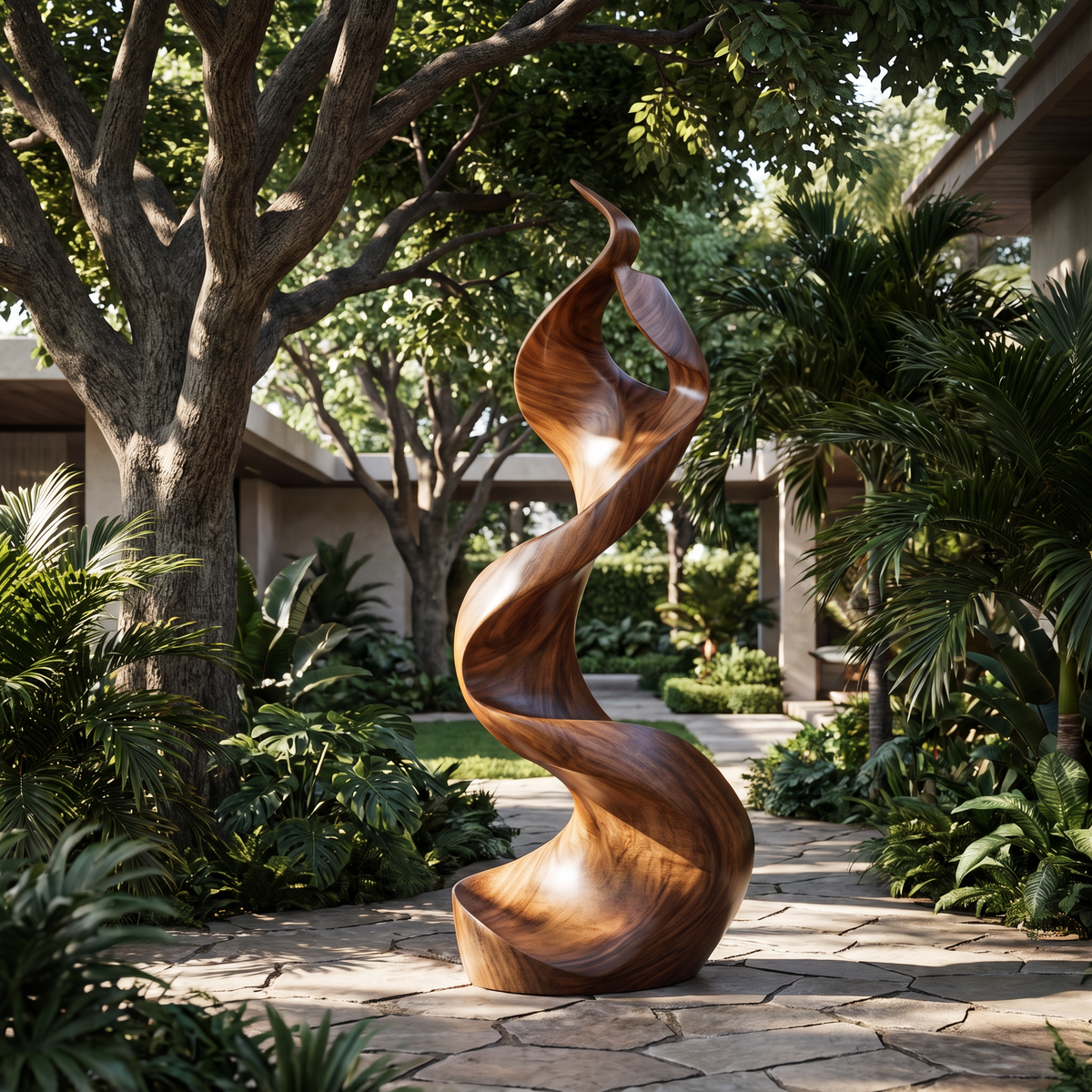 Flame-Inspired Solid Wood Sculpture for Contemporary Interiors