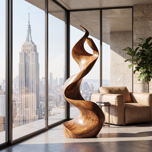 Flame-Inspired Solid Wood Sculpture for Contemporary Interiors