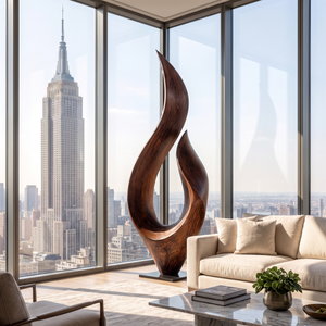 Contemporary Leaf Form Garden Solid Wood Sculpture for Landscape and Outdoor Display
