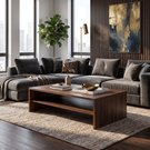 Solid Wood Rectangular Coffee Table with Open Shelf Storage