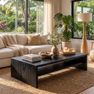 Solid Wood Rectangular Coffee Table with Open Shelf Storage