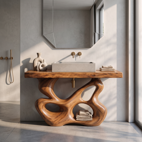 Bathroom Vanity Solid Wood with Sculptural Multi Loop Base