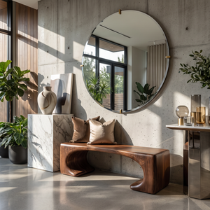 Organic Wood Bench with Sculptural Open Arch Base for Modern Interiors