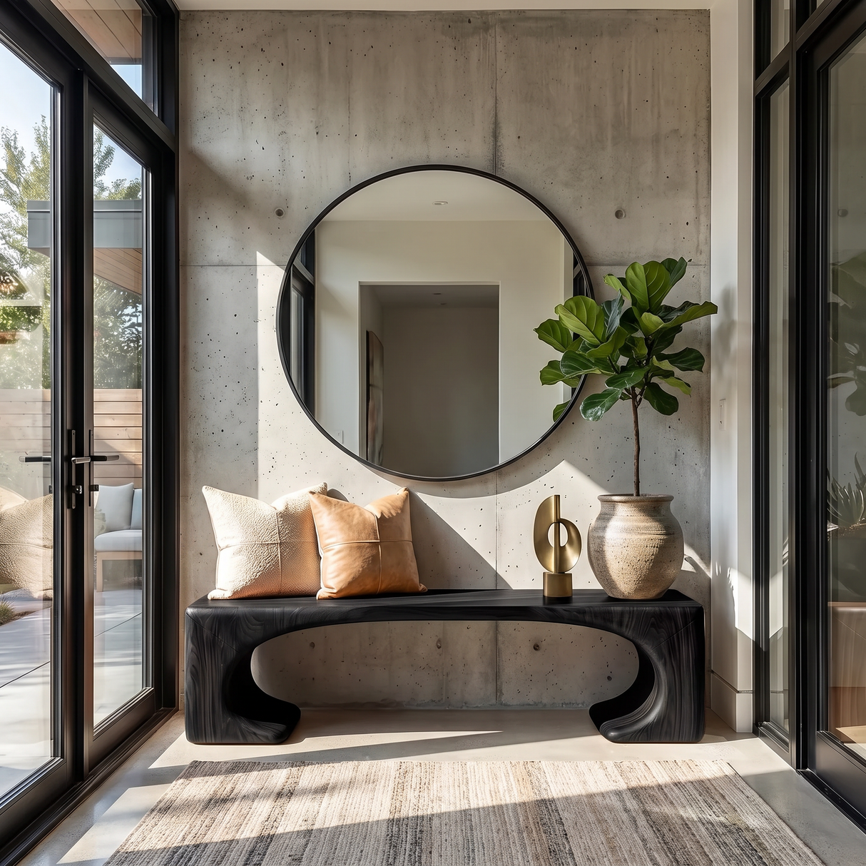Organic Wood Bench with Sculptural Open Arch Base for Modern Interiors