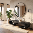 Organic Solid Wood Bench with Sculptural Double Loop Base for Modern Interiors