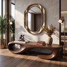 Organic Solid Wood Bench with Sculptural Double Loop Base for Modern Interiors