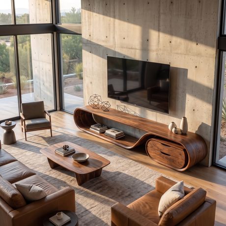 Flowing Organic Solid Wood TV Console with Oval Drawer Cabinet