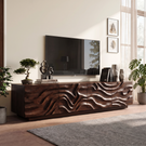 Organic Solid Wood TV Console with Flowing Wave Carved Doors