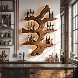 Wall Mounted Wine Rack Solid Wood Tree Branch Shelves