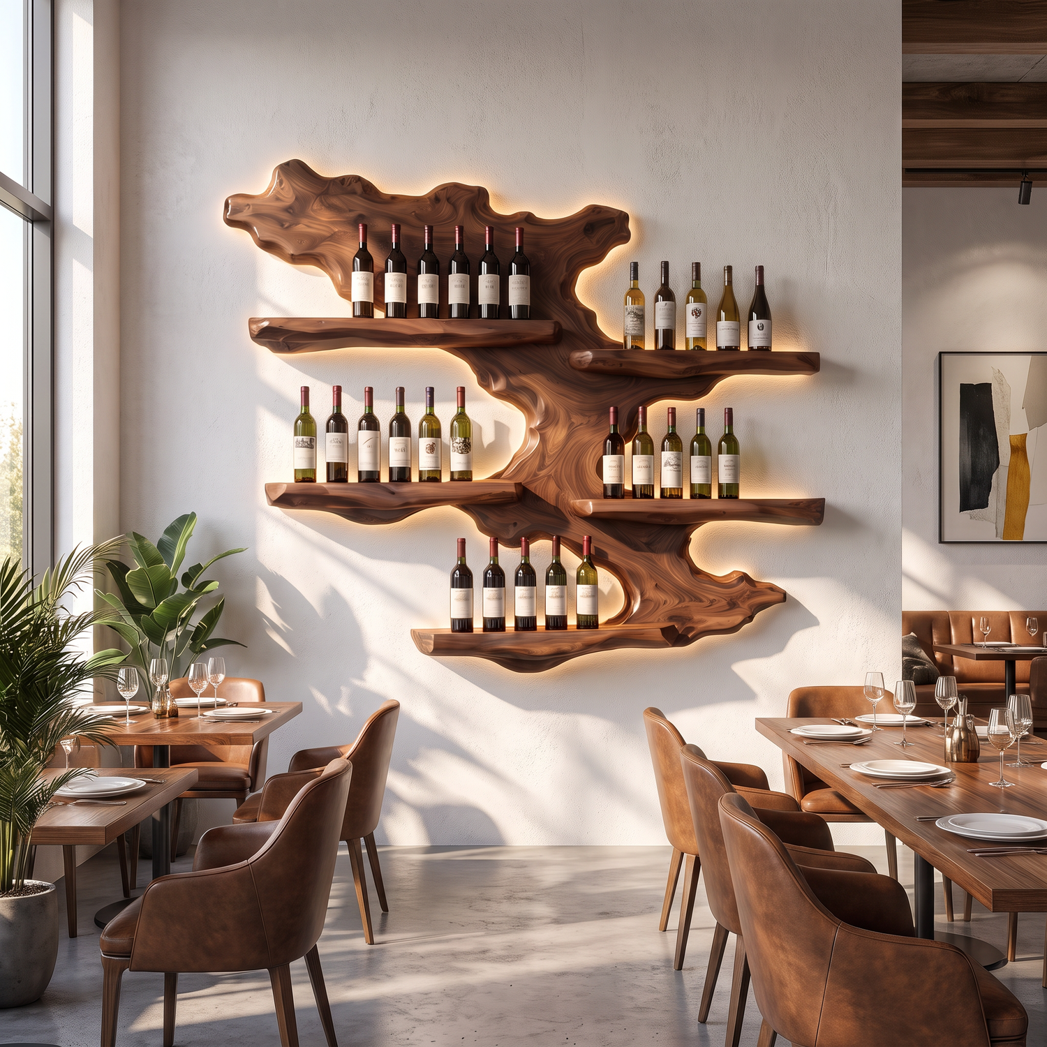 Wall Mounted Wine Rack Solid Wood Layered Branch Shelves