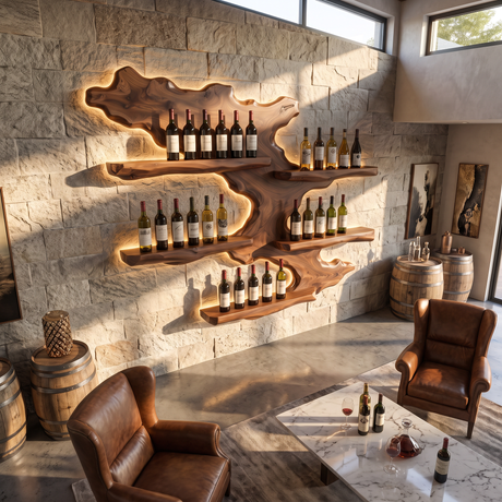 Wall Mounted Wine Rack Solid Wood Layered Branch Shelves