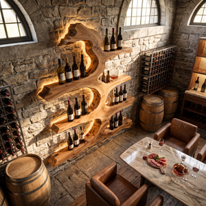 Wall Wine Rack Solid Wood with Sculptural Tree Branch Shelves for Dining Room
