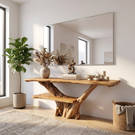 Console Table Solid Wood with Integrated Bench and Tree Branch Base