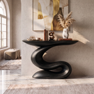 Console Table Solid Wood with Sculptural S Curve Base for Entryway Decor