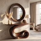 Console Table Solid Wood with Sculptural Loop Wave Base for Entryway Decor