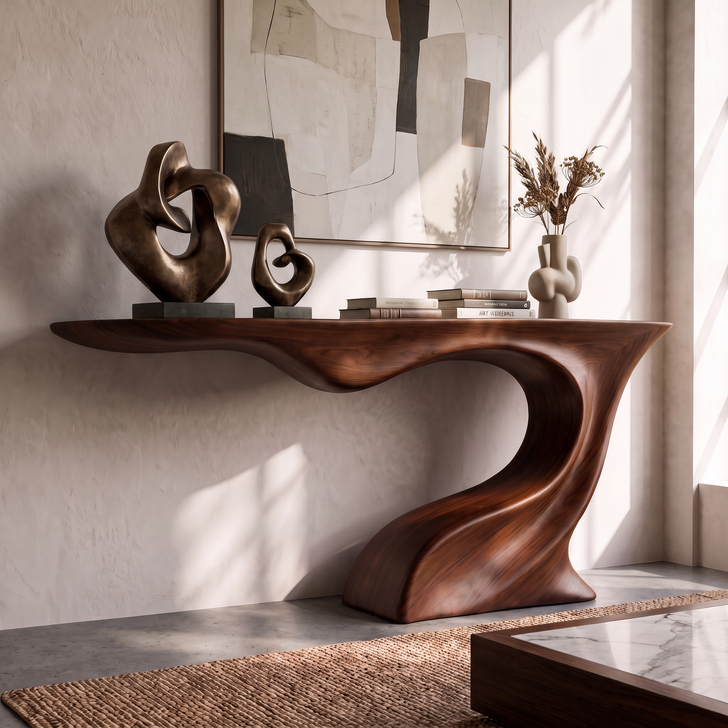 Console Table Solid Wood with Sculptural Arch Base
