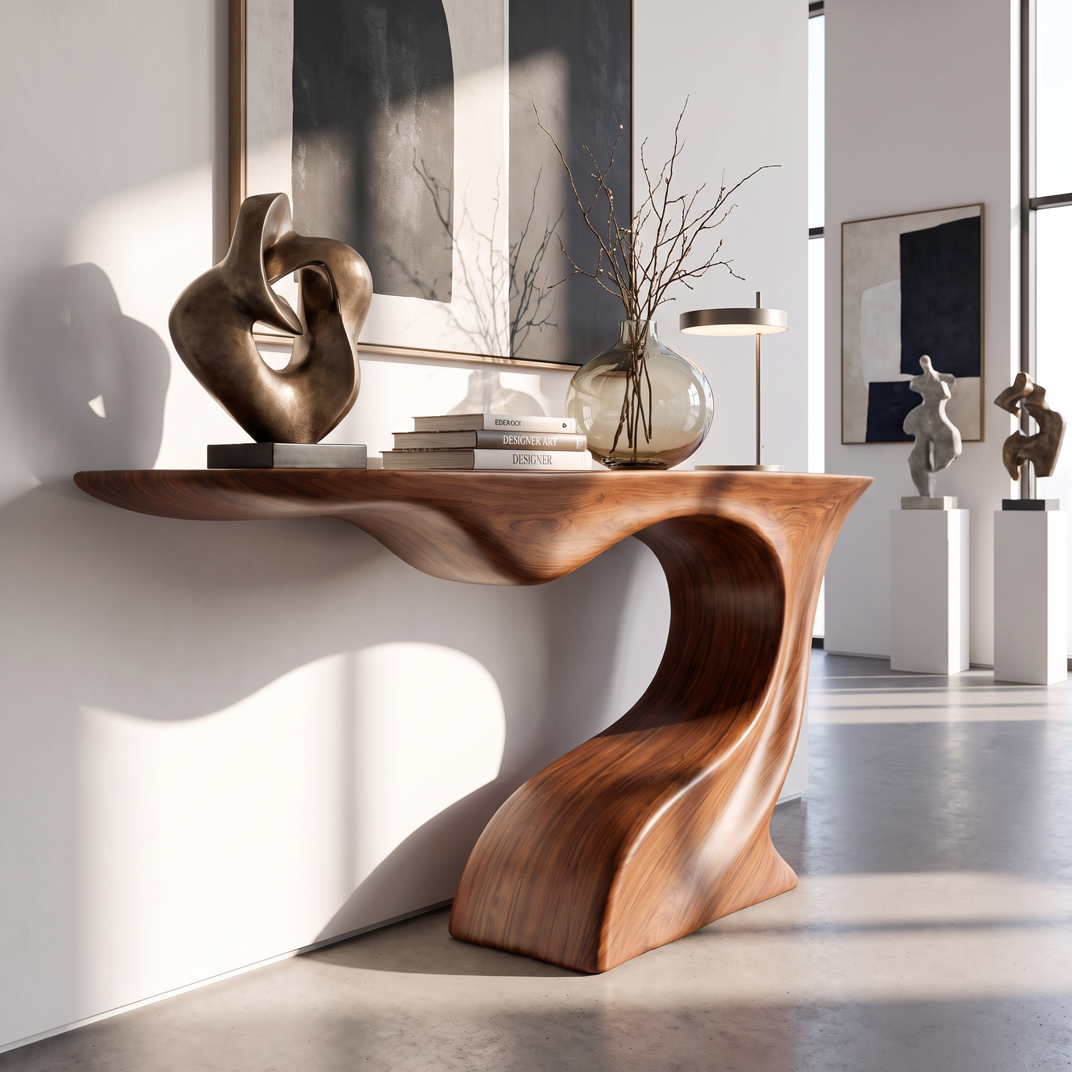 Console Table Solid Wood with Sculptural Arch Base
