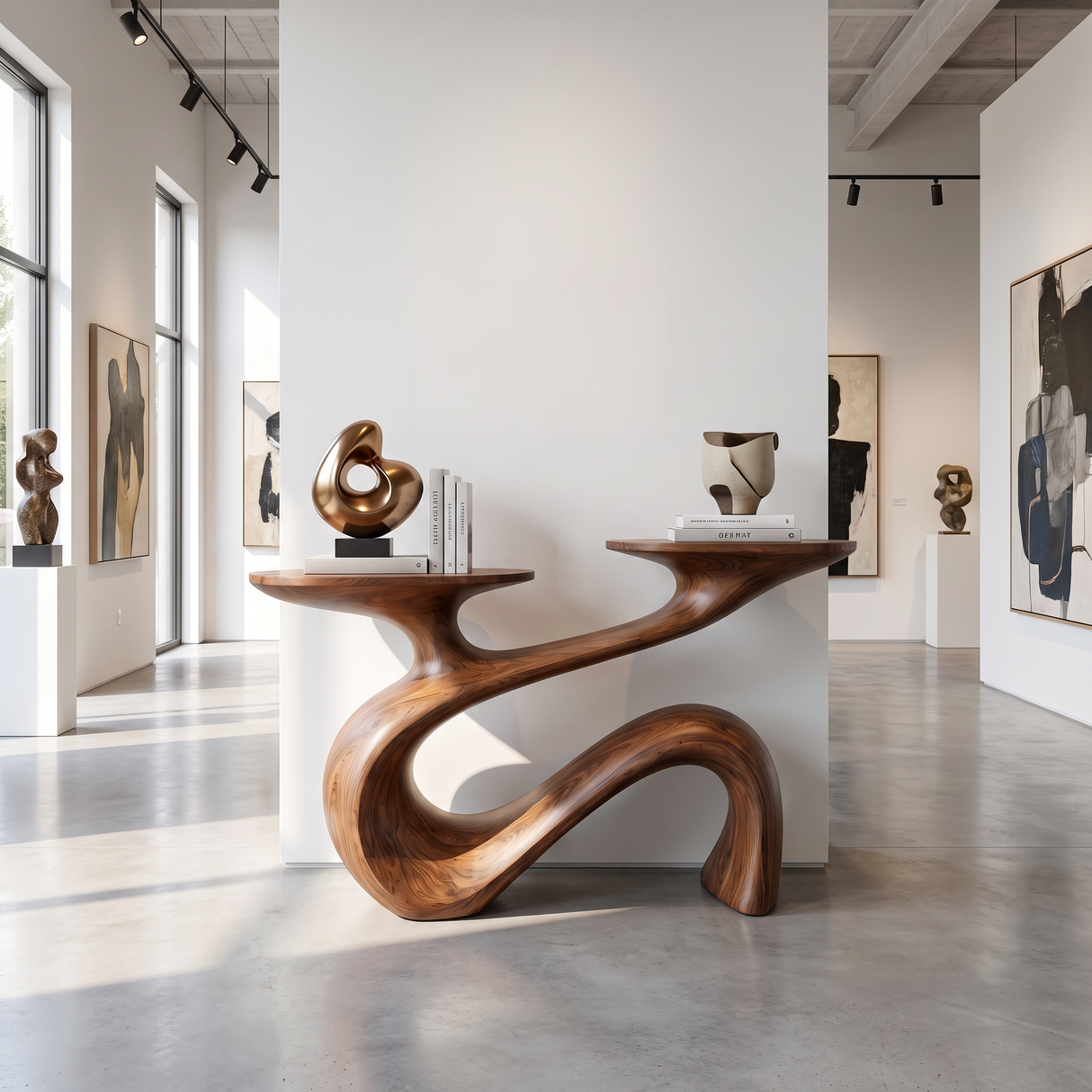 Console Table Solid Wood with Flowing Curved Base for Entryway Decor