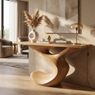 Console Table Solid Wood with Sculptural Flowing Curve Base
