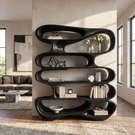 Flowing Open Form Wood Display Shelf with Sculptural Tiered Shelving