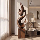 Tall Solid Wood Flame Floor Sculpture with Plinth for Modern Living Rooms