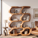 Sculptural Organic Wood Bookcase with Open Display Shelves
