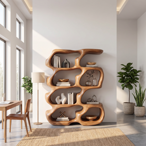 Sculptural Organic Wood Bookcase with Open Display Shelves