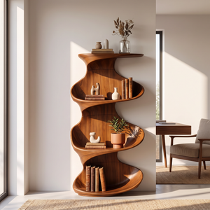Twisted Wood Display Shelf with Tiered Open Shelves