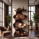 Twisted Wood Display Shelf with Tiered Open Shelves